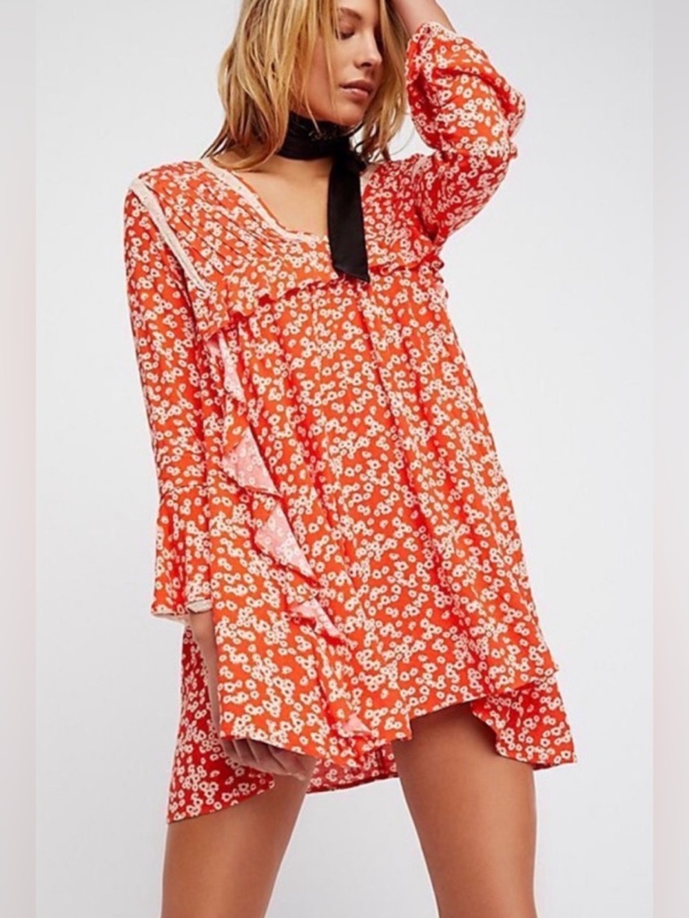 Free People Ditsy Floral Print Dress “Like You Best” – Size M – Paprika like new